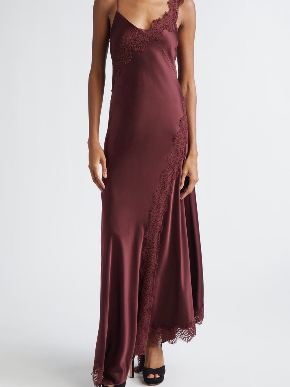 Veronica Beard, Vernon Dress | Wine Lace-Trim Midi Slip Dress - Picture 4 of 6